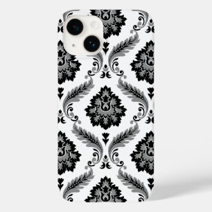 Coque Pour iPhone 14 Motif Damassé Rococo Gris Noir Blanc