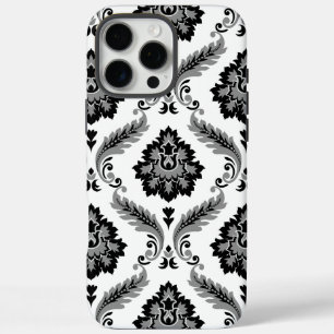 Coques iPhone 16 Pro Max Motif Damassé Rococo Gris Noir Blanc