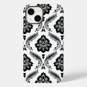 Coque Pour iPhone 14 Motif Damassé Rococo Gris Noir Blanc