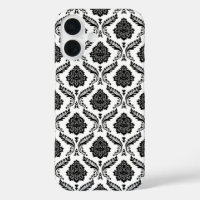 Motif Damassé Rococo Noir sur Blanc
