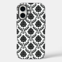 Motif Damassé Rococo Noir sur Blanc