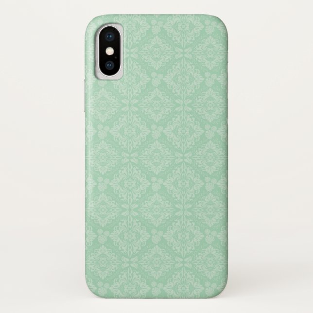 Coques Case-Mate iPhone Motif damassé vert (Dos)