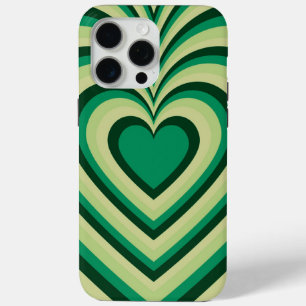 Coque iPhone 15 Pro Max Motif d'amour du coeur hypnotique vert