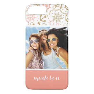Coques Pour iPhone Motif d'Ancres d'or | Votre photo et votre nom