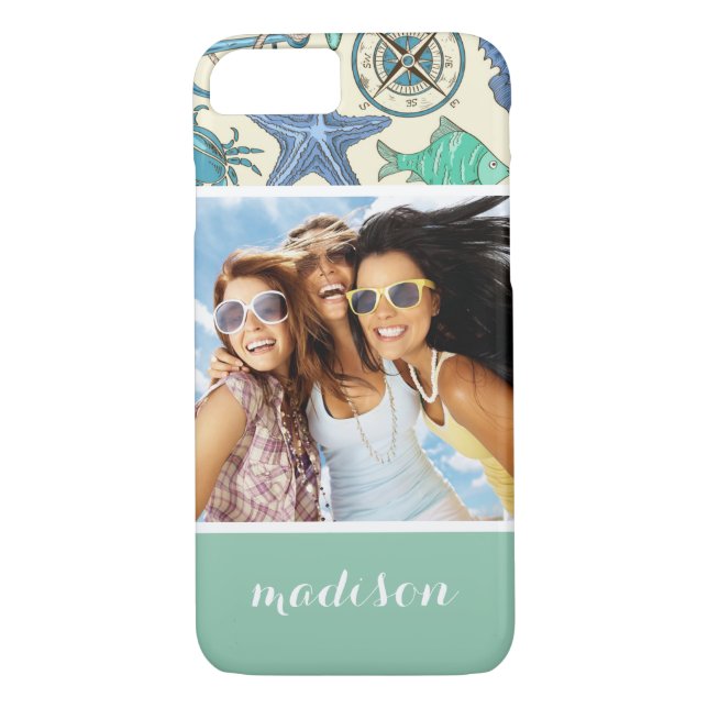 Coques Case-Mate iPhone Motif d'animaux de mer turquoises | Votre photo et (Dos)