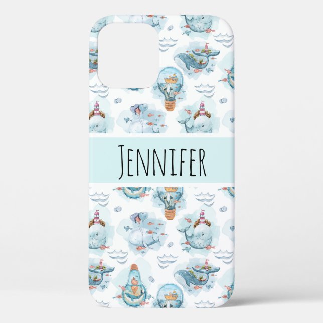 Coques Case-Mate iPhone Motif d'aquarelle de la belle baleine nautique (Verso)