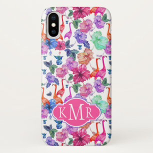 Coque iPhone X Motif d'aquarelle tropicale  Monogramme