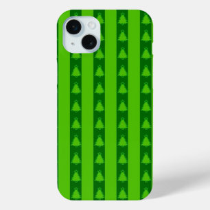 Coque iPhone 15 Mini Motif d'arbre de Noël à rayures vertes