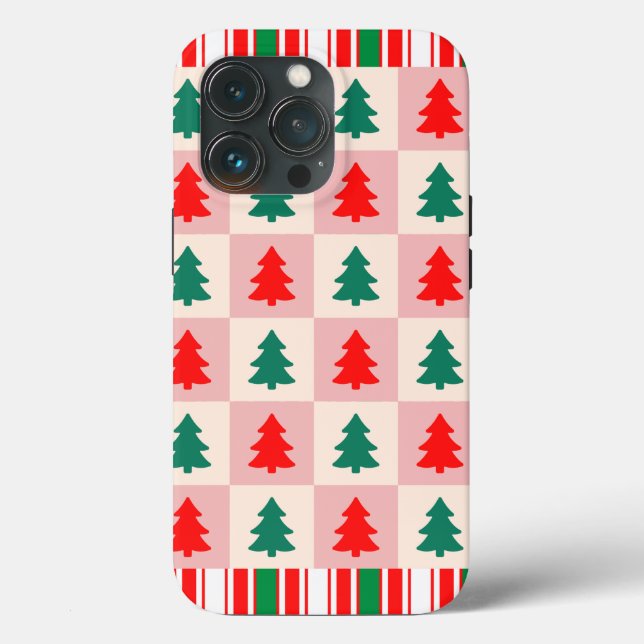 Coques Case-Mate iPhone Motif d'arbre de Noël géométrique | Vert rouge min (Verso)