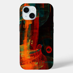 Coque Pour iPhone 15 Motif d'art abstrait moderne orange bleu rouge eau