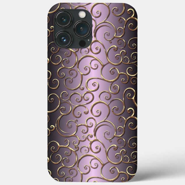 Coques Case-Mate iPhone Motif d'art d'antiquité baroque Faux Gold Swirl (Verso)