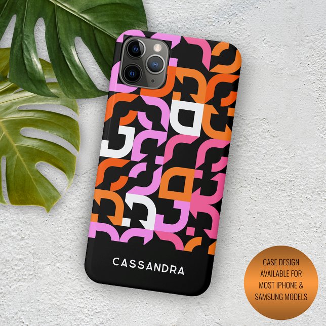 Coques Case-Mate iPhone Motif d'art du Midsiècle noir rose chaud (Créateur téléchargé)