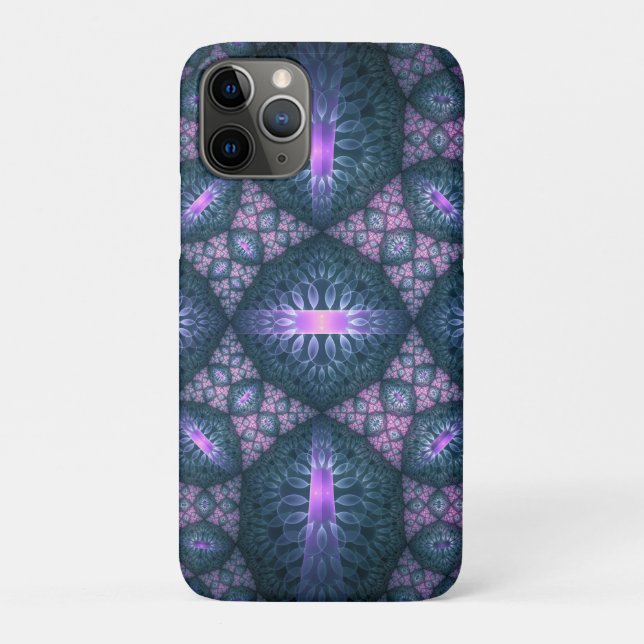 Coques Case-Mate iPhone motif d'art fractal 3D Turquoise violet rose (Dos)