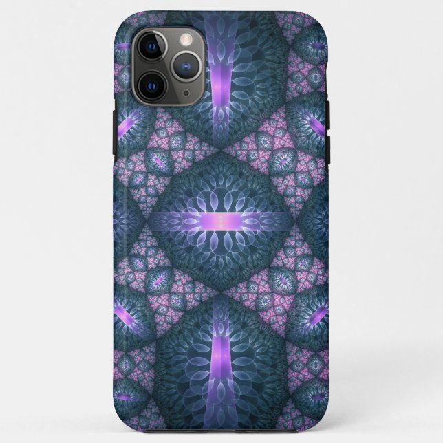 Coques Case-Mate iPhone motif d'art fractal 3D Turquoise violet rose (Dos)