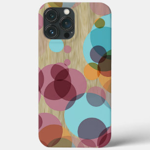 iPhone 13 Pro Max Case Motif D'Art Pois Rtro Coloré Sur Faux Wood