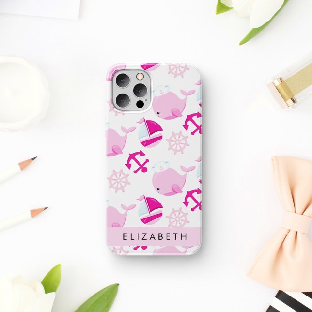 Coques Case-Mate iPhone Motif De Baleines, Baleines Roses, Votre Nom (Créateur téléchargé)