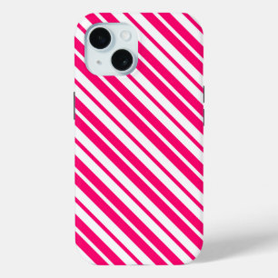 Coque Pour iPhone 15 Motif de bandes verticales rose blanc