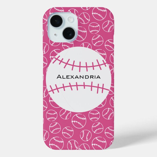 Coques Case-Mate iPhone Motif de baseball personnalisé en rose (Verso)