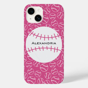 Coque Pour iPhone 14 Motif de baseball personnalisé en rose