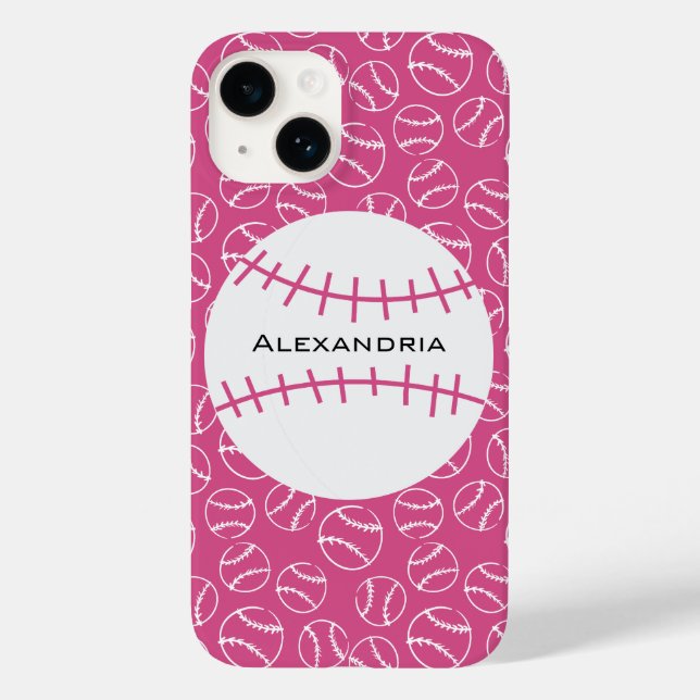 Coques Case-Mate iPhone Motif de baseball personnalisé en rose (Verso)