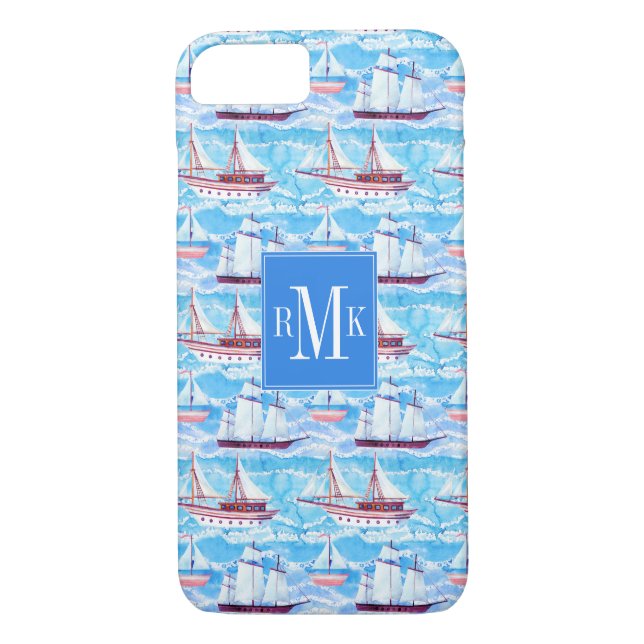 Coques Case-Mate iPhone Motif de bateaux de navigation d'aquarelle (Dos)
