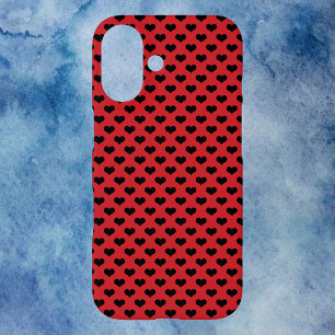 Coques iPhone 16 Motif de Black Hearts Arrière - plan rouge