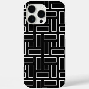 Coques iPhone 16 Pro Max Motif de bloc linéaire noir et blanc - noir