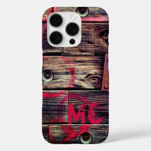 Coques iPhone 16 Pro Motif de bois rustique industriel monogramme