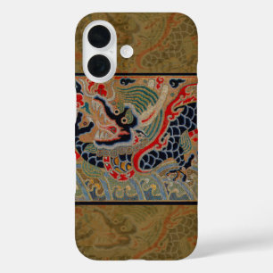 Coques iPhone 16 Motif de broderie en soie de dragon chinois antiqu