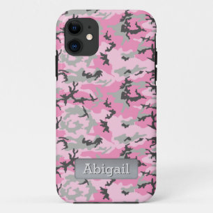 Coque iPhone 11 Motif de caméra rose Nom personnalisé