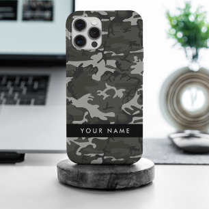 Coque iPhone 15 Pro Max Motif de camouflage gris, Votre nom, Personnaliser