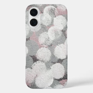 Coques iPhone 16 motif de cercle abstrait gris et blanc