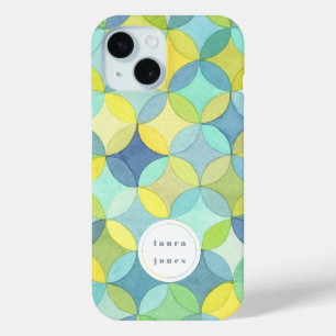 Coque Pour iPhone 15 Motif de cercles à l'aquarelle avec nom personnali