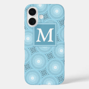 Coques iPhone 16 Motif de cercles bleus d'ange monogramme
