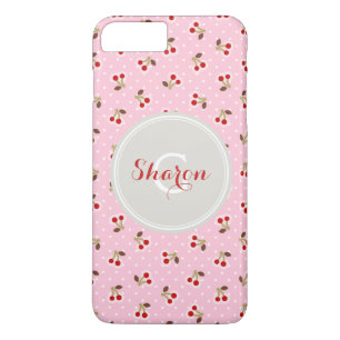 Coque iPhone 8 Plus/7 Plus Motif de cerise rose rétro féminin