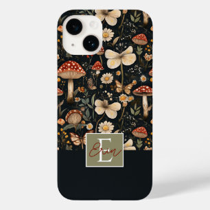 Coque Pour iPhone 14 Motif de champignons et de fleurs avec nom