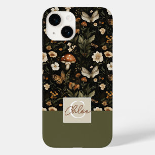 Coque Pour iPhone 14 Motif de champignons et de fleurs avec nom