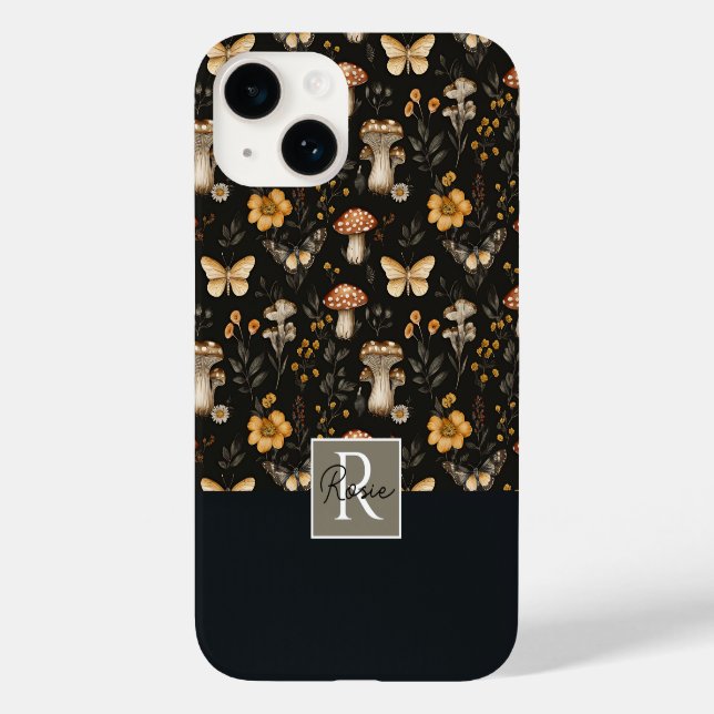 Coques Case-Mate iPhone Motif de champignons et de fleurs avec nom (Verso)