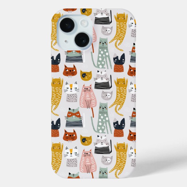 Coques Case-Mate iPhone Motif de chat à main mignon Doodle (Verso)