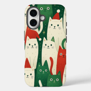 Coques iPhone 16 Motif de chats de Noël mignons – Chat de vacances 