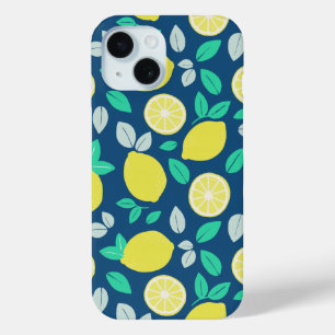 Coque Pour iPhone 15 Motif de citron d'été en bleu marine