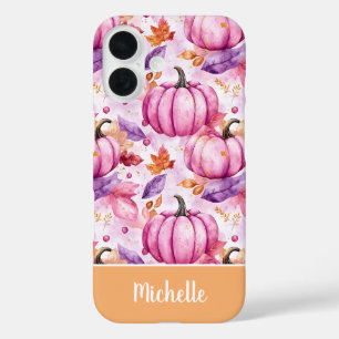 Coques iPhone 16 motif de citrouille et de feuilles coloré personna