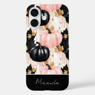 Coques iPhone 16 motif de citrouille et de feuilles coloré personna