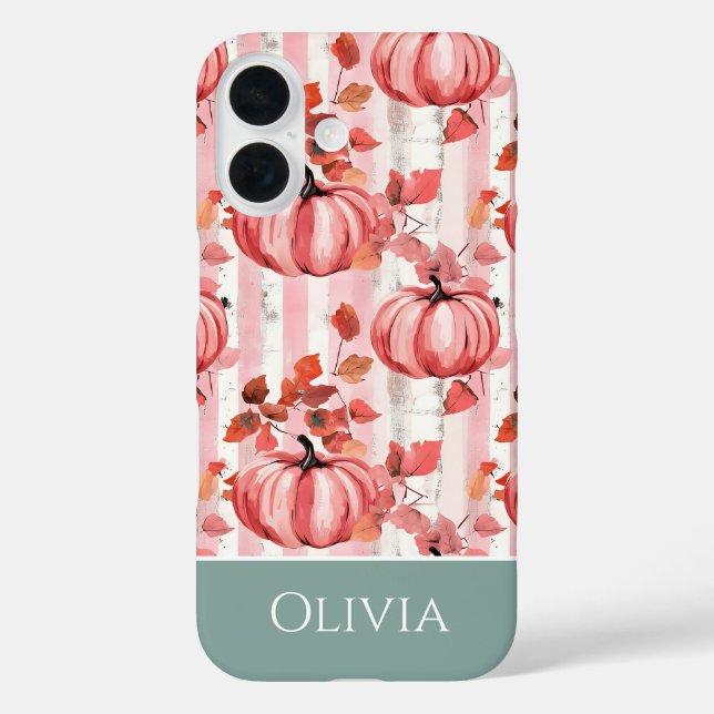 Coques Case-Mate iPhone motif de citrouille et de feuilles coloré personna (Verso)