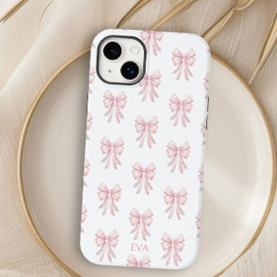 Coque Pour iPhone 14 Plus Motif de cocotte BCBG à nœud rose avec monogramme 