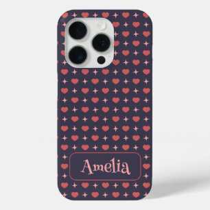 Coque iPhone 15 Pro Motif de cœurs mignons Texte personnalisé