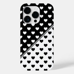 Coque Pour iPhone 14 Pro Motif de Coeurs Noir Et Blanc Élégant
