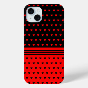 Coque iPhone 15 Mini Motif De Coeurs Noirs Et Rouges