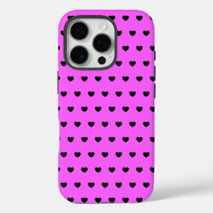 Coques iPhone 16 Pro Motif de coeurs rose et noir flashy