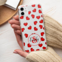 Motif de coeurs rouges élégant sur blanc monogramm